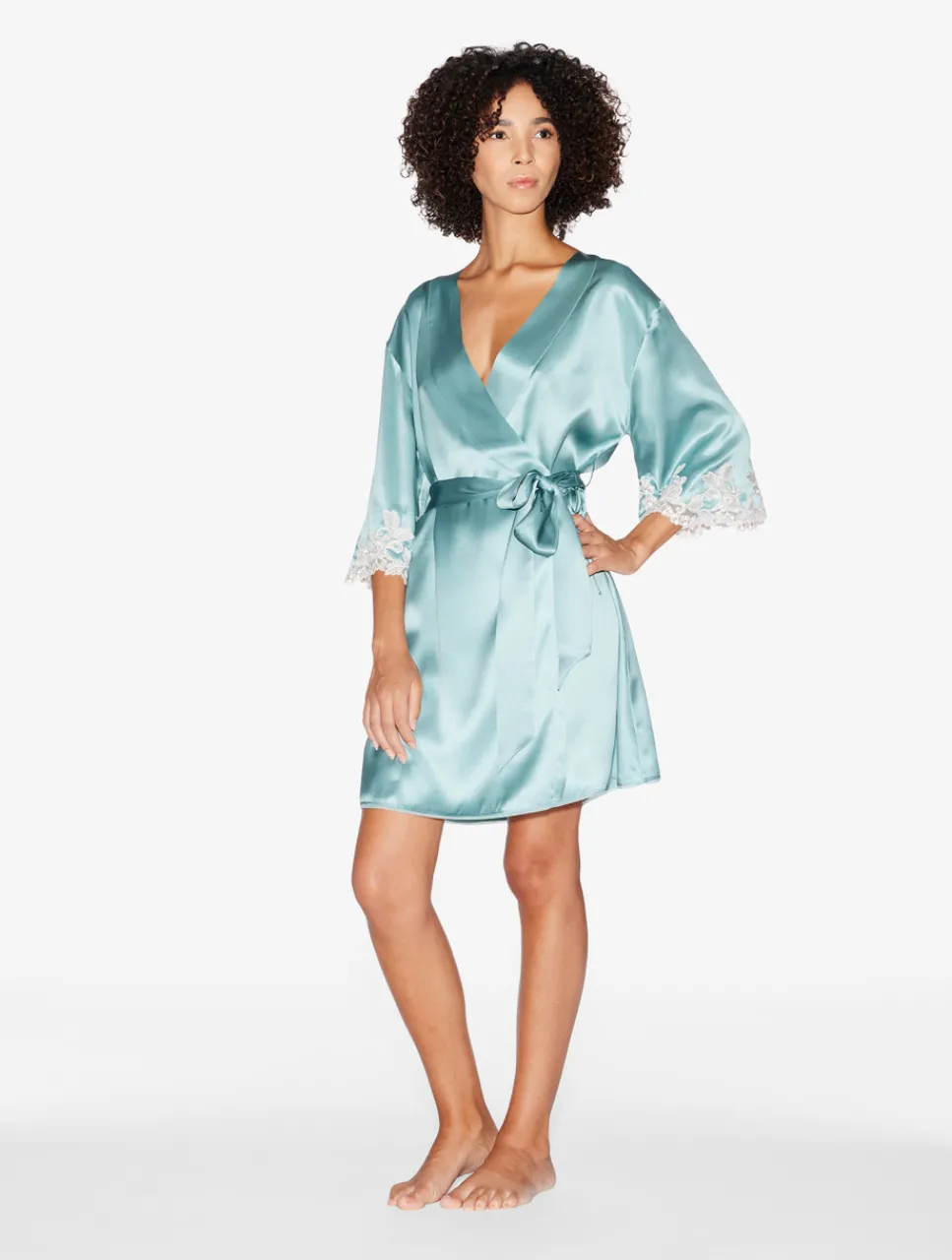 La Perla Almond Silk Short Robe With Frastaglio< Robes|Silk Sleepwear