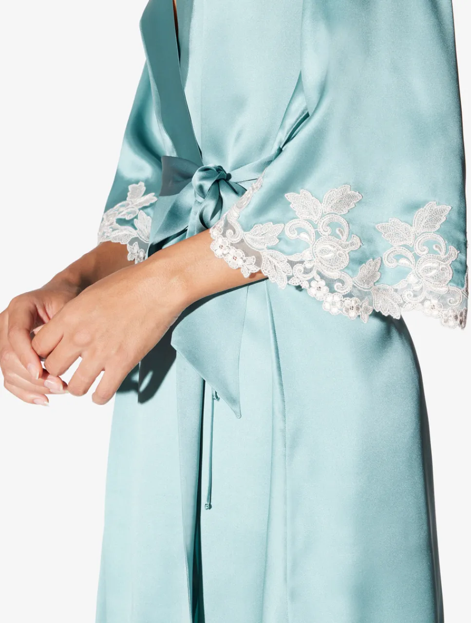 La Perla Almond Silk Short Robe With Frastaglio< Robes|Silk Sleepwear