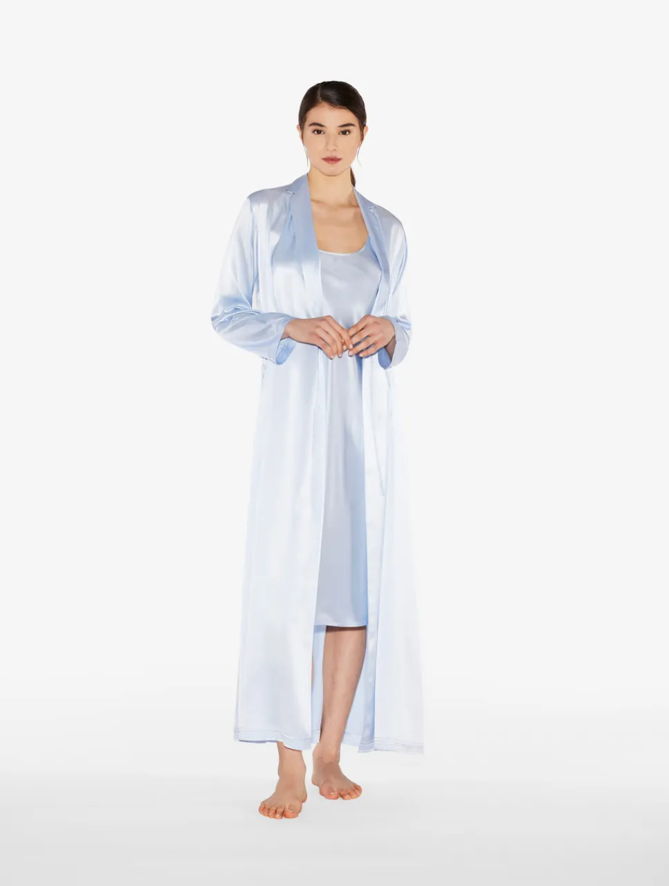 La Perla Azure Silk Long Robe< Robes|Silk Sleepwear