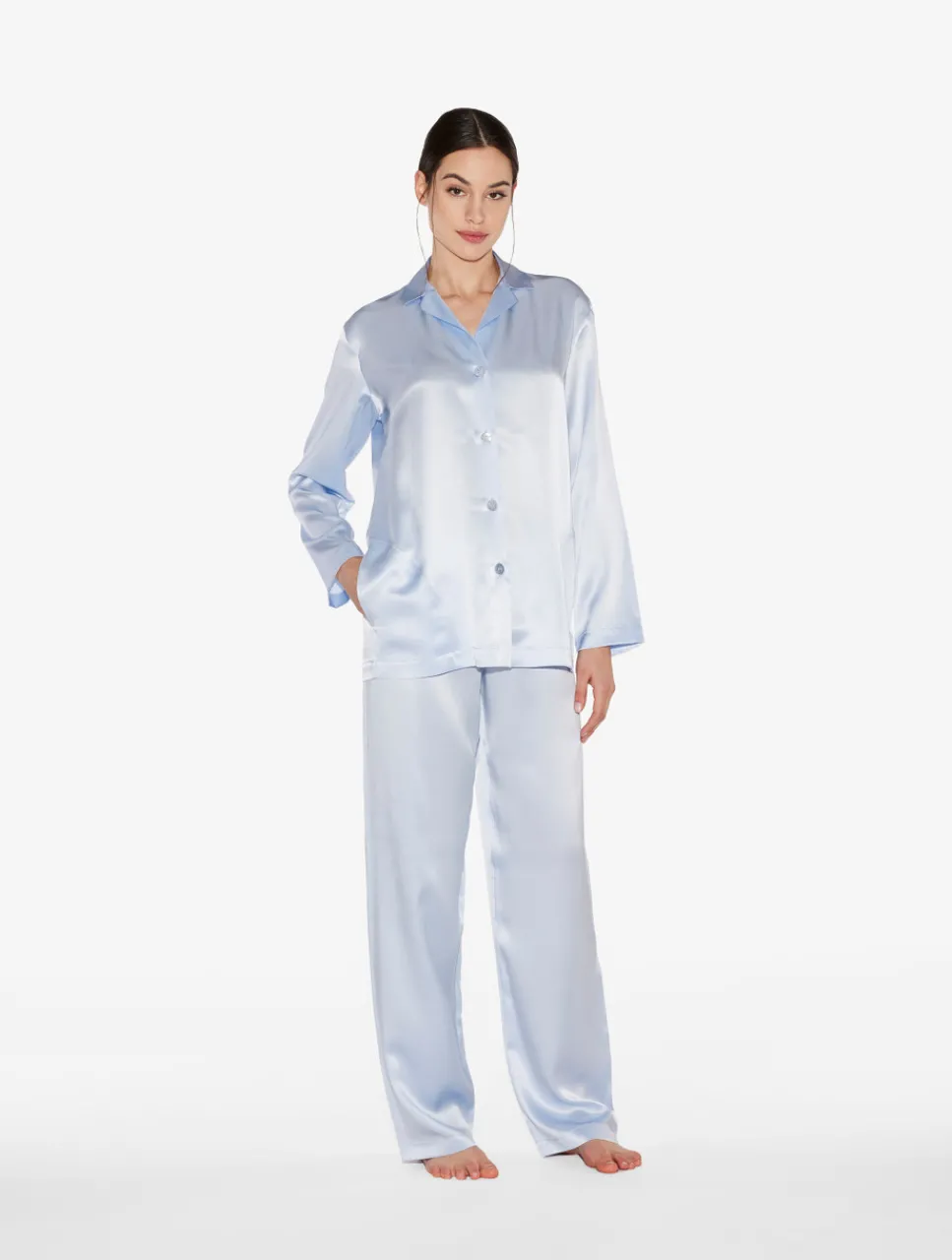 La Perla Azure Silk Pajama Set< Pajamas|Silk Sleepwear