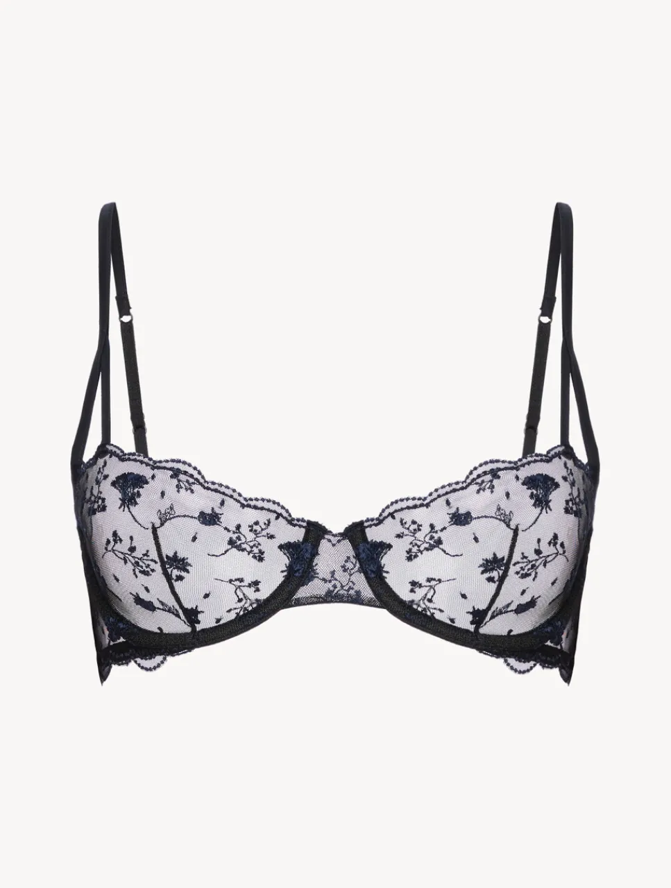 La Perla Balconette Bra In Onyx With Embroidered Tulle< Balconette|Underwired
