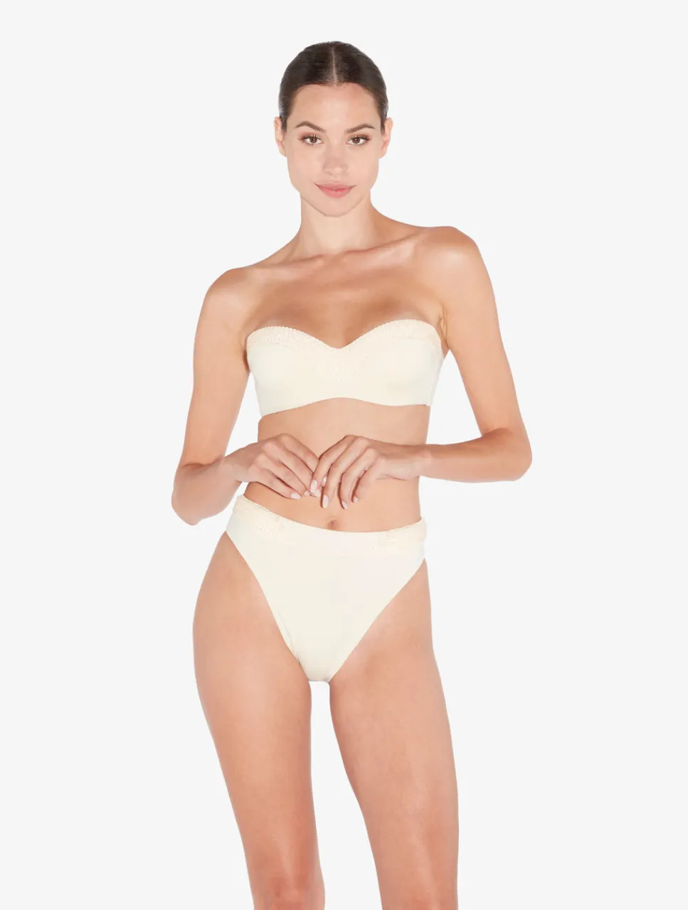 La Perla Bandeau Bikini Top In Champagne With Beading< Bikinis