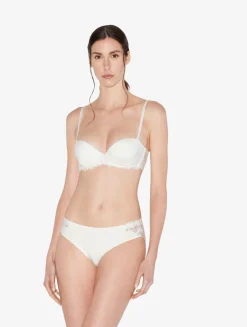La Perla Bandeau Bra In Off- Lycra With Embroidered Tulle< Bandeau|Padded