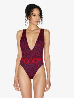 La Perla Belted Swimsuit In Red And Blue< One-Piece Bathing Suits