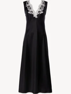 La Perla Silk Satin Long Nightgown With Frastaglio< Slips & Dresses|Silk Sleepwear