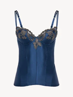 La Perla Blue Corset In Silk Satin With Frastaglio< Bodysuits & Bustiers|Shapewear