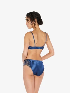 La Perla Blue Silk Medium Briefs With Frastaglio< Mid-Rise