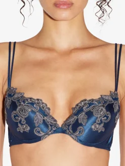 La Perla Blue Silk Push-up Bra With Frastaglio< Padded|Push-Up