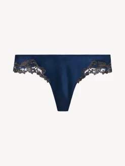 La Perla Blue Silk Satin G-string With Frastaglio< G String & Thong