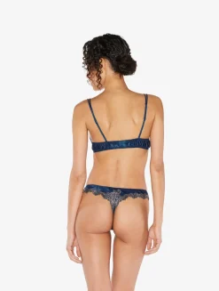 La Perla Blue Silk Satin G-string With Frastaglio< G String & Thong