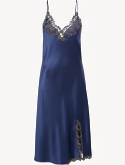 La Perla Blue Silk Satin Short Nightgown With Frastaglio< Pajamas|Slips & Dresses