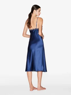 La Perla Blue Silk Satin Short Nightgown With Frastaglio< Pajamas|Slips & Dresses