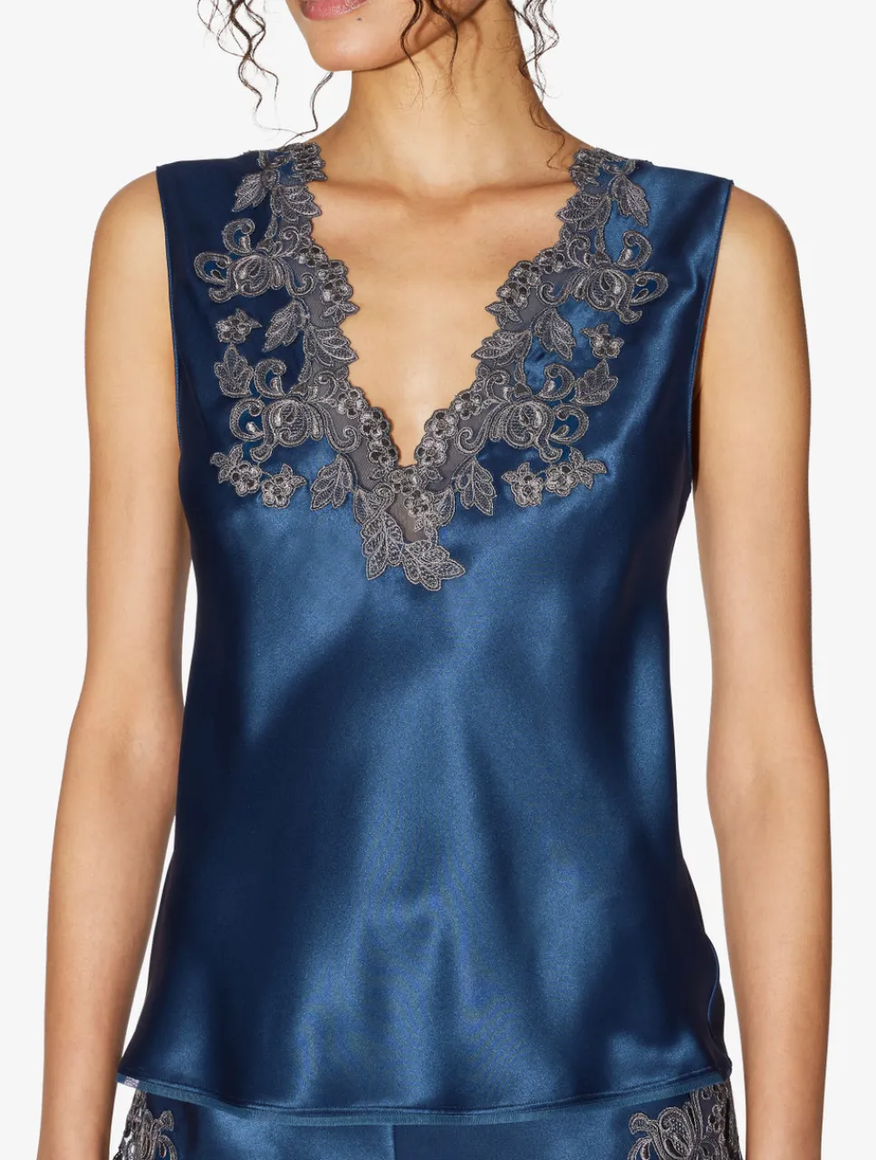 La Perla Blue Silk Satin Top With Frastaglio< Camisoles|Pajamas