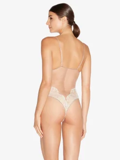La Perla Bodysuit In Linen And Nude Rose With Leavers Lace< Bodysuits & Bustiers