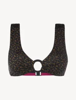 La Perla Bralette Bikini Top In Dark Green And Black< Bikinis