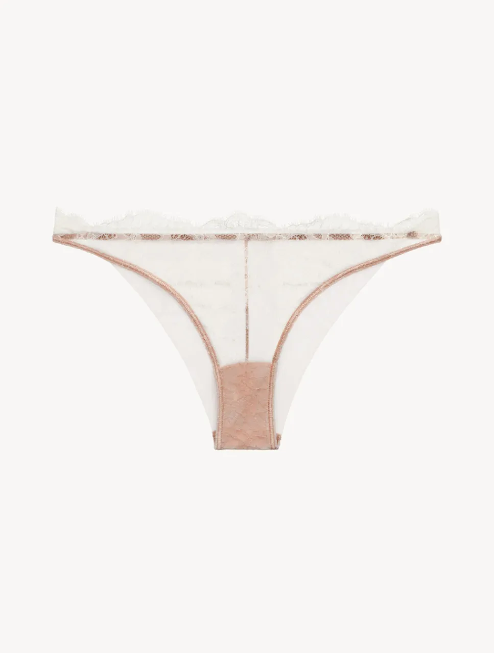 La Perla Brazilian Brief In Linen And Nude Rose With Leavers Lace< Brazilian
