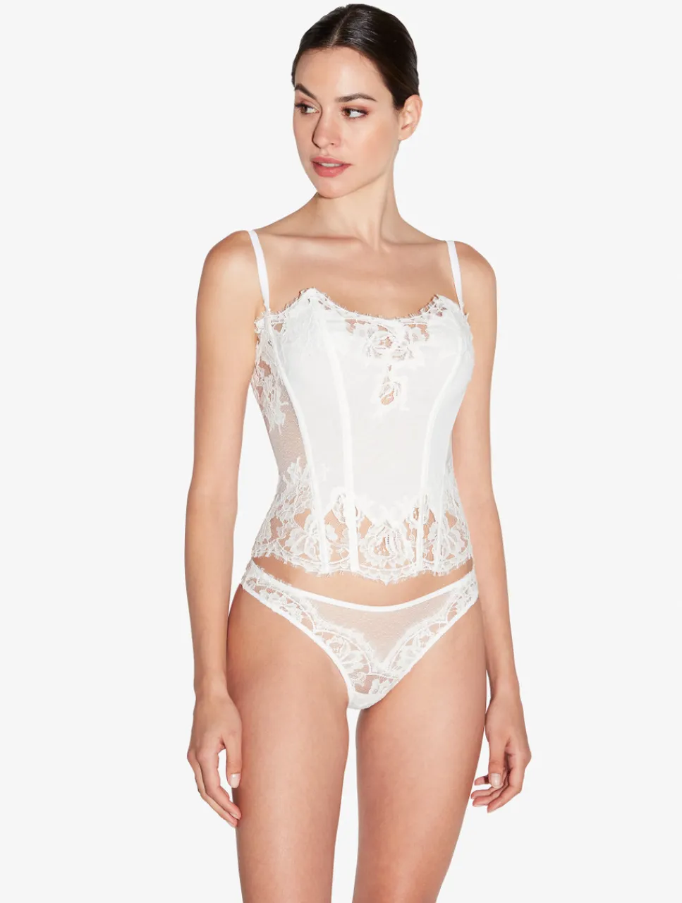 La Perla Brazilian Brief In Off With Cotton Leavers Lace< Brazilian
