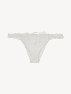 La Perla Brazilian Brief In Off- Lycra With Embroidered Tulle< Brazilian
