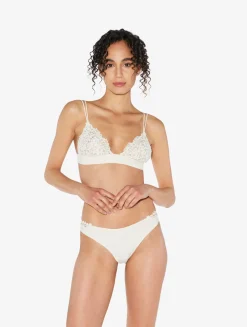 La Perla Brazilian Brief In Off-white Lycra With Macrame< Brazilian