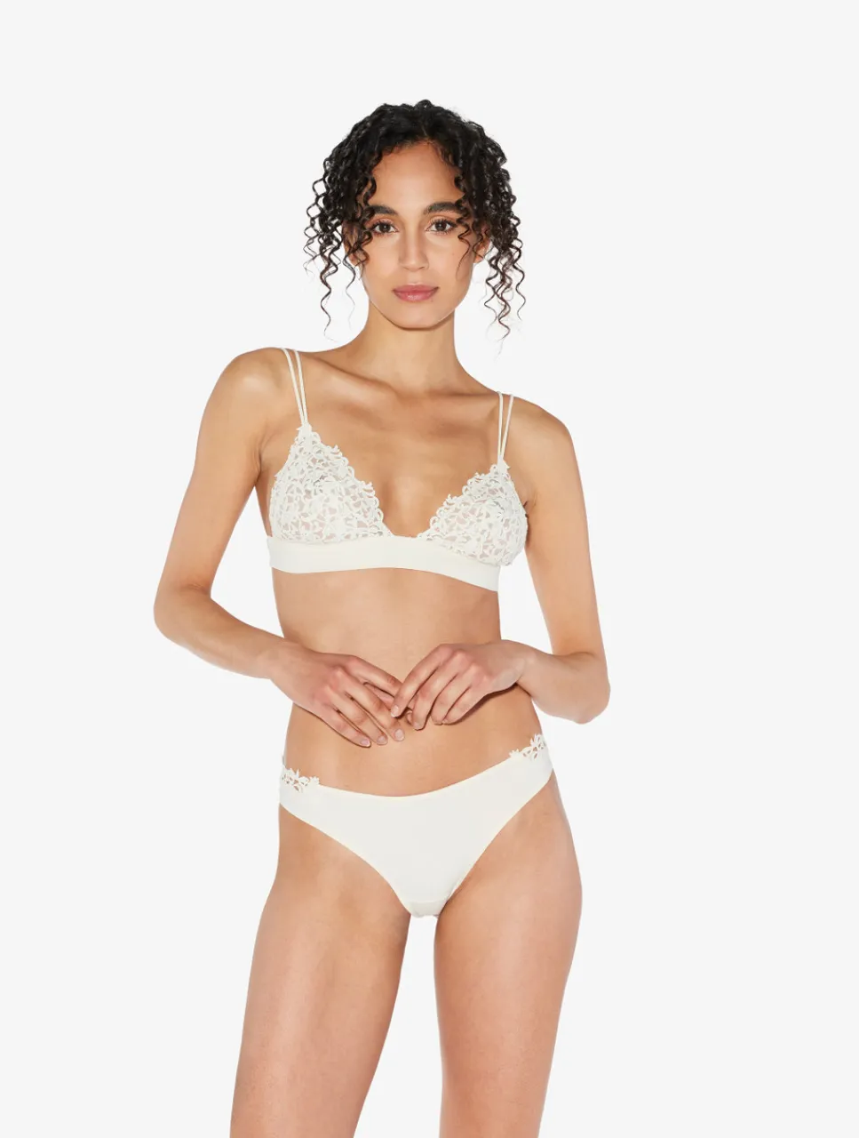 La Perla Brazilian Brief In Off-white Lycra With Macrame< Brazilian