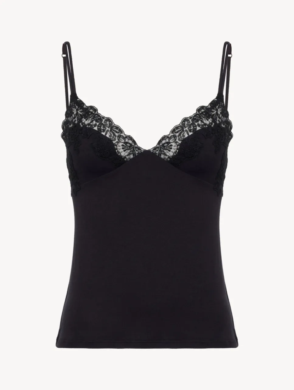 La Perla Cashmere Blend Ribbed Camisole In Onyx With Frastaglio< Camisoles|Pajamas