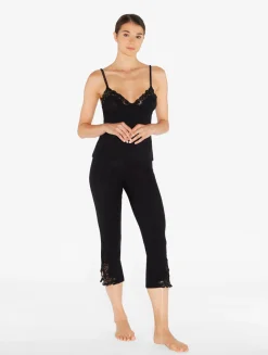 La Perla Cashmere Blend Ribbed Camisole In Onyx With Frastaglio< Camisoles|Pajamas