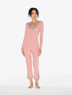 La Perla Cashmere Blend Ribbed Long-sleeved Top In Blush Clay With Frastaglio< Pajamas|Loungewear