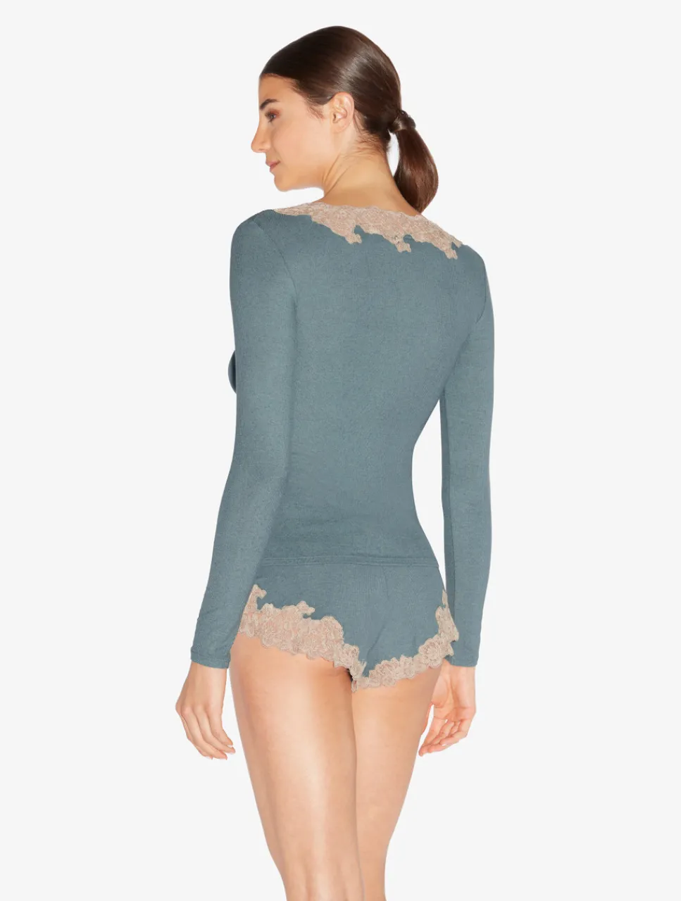 La Perla Cashmere Blend Ribbed Long-sleeved Top In Sleepy Dream With Frastaglio< Camisoles|Pajamas