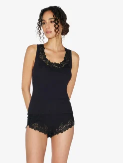 La Perla Cashmere Blend Ribbed Sleep Shorts In Onyx With Frastaglio< Pajamas|Loungewear