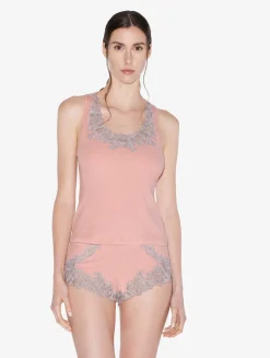 La Perla Cashmere Blend Ribbed Tank Top In Blush Clay With Frastaglio< Camisoles|Pajamas