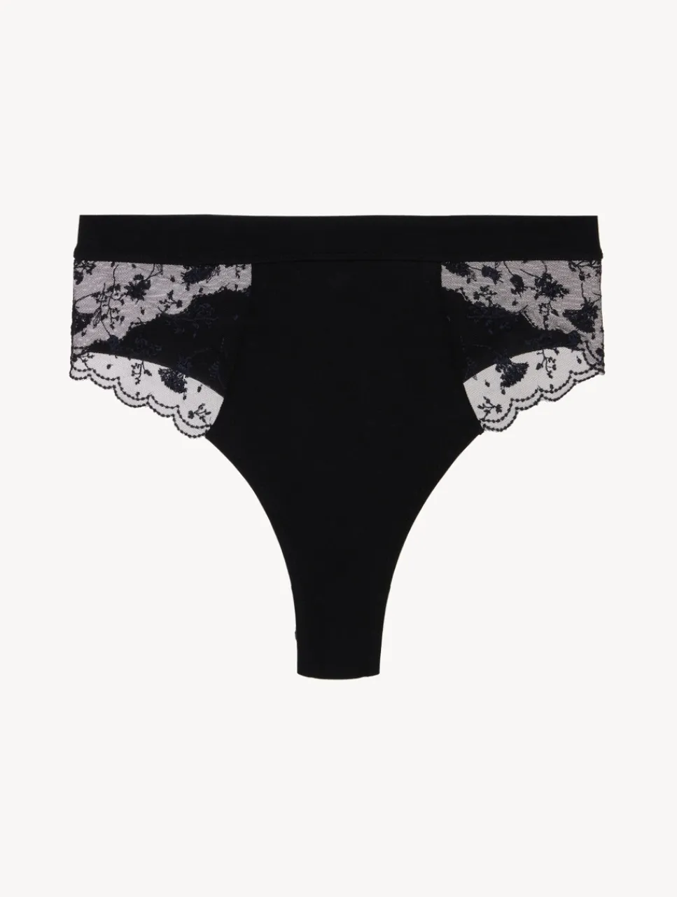 La Perla High Waisted Briefs In Onyx With Embroidered Tulle< High-Waist