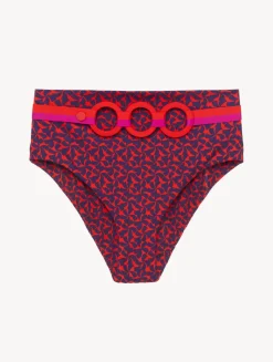 La Perla High-waisted Belted Bikini Briefs In Red And Blue< Bikinis