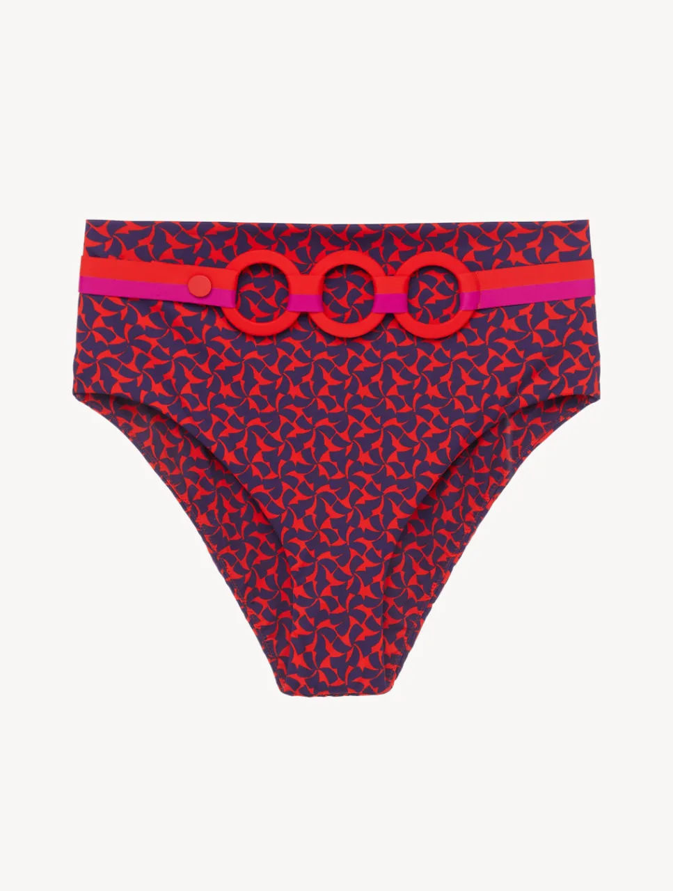 La Perla High-waisted Belted Bikini Briefs In Red And Blue< Bikinis