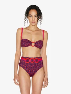 La Perla High-waisted Belted Bikini Briefs In Red And Blue< Bikinis