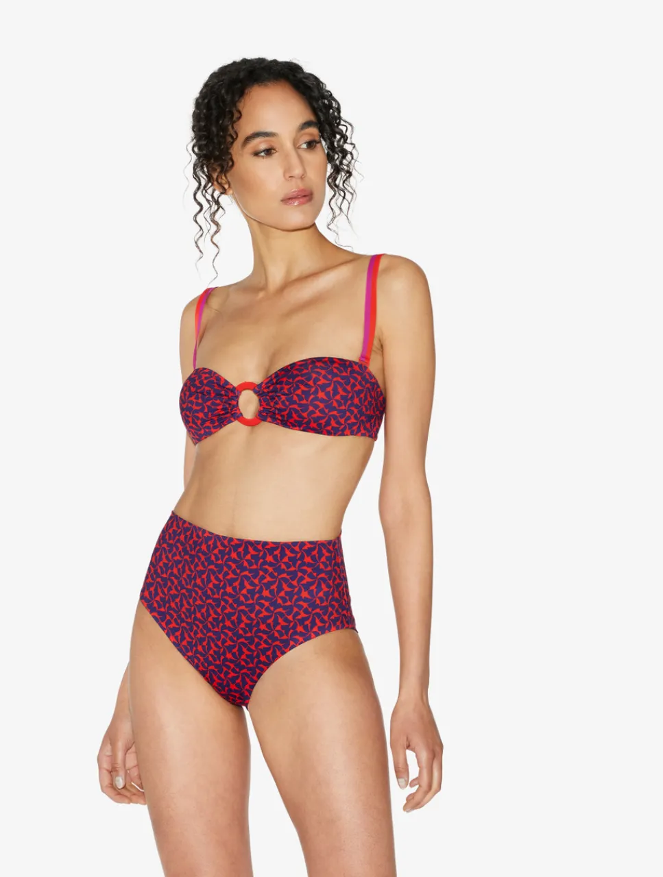La Perla High-waisted Belted Bikini Briefs In Red And Blue< Bikinis