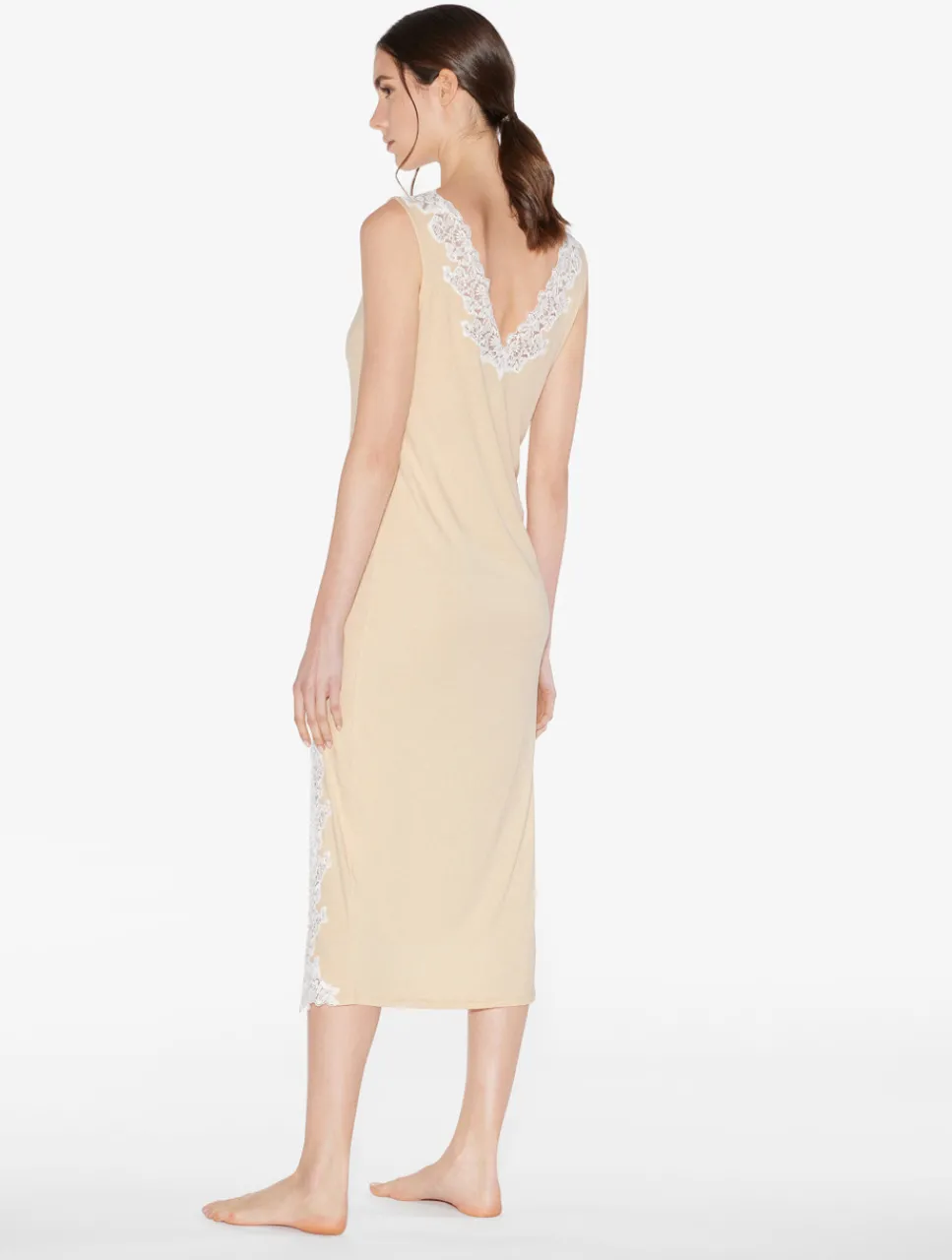 La Perla Long Cashmere Blend Ribbed Nightgown In Halo With Frastaglio< Pajamas|Loungewear