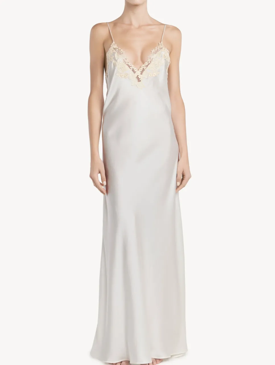 La Perla Long Nightgown In With Frastaglio< Slips & Dresses|Silk Sleepwear