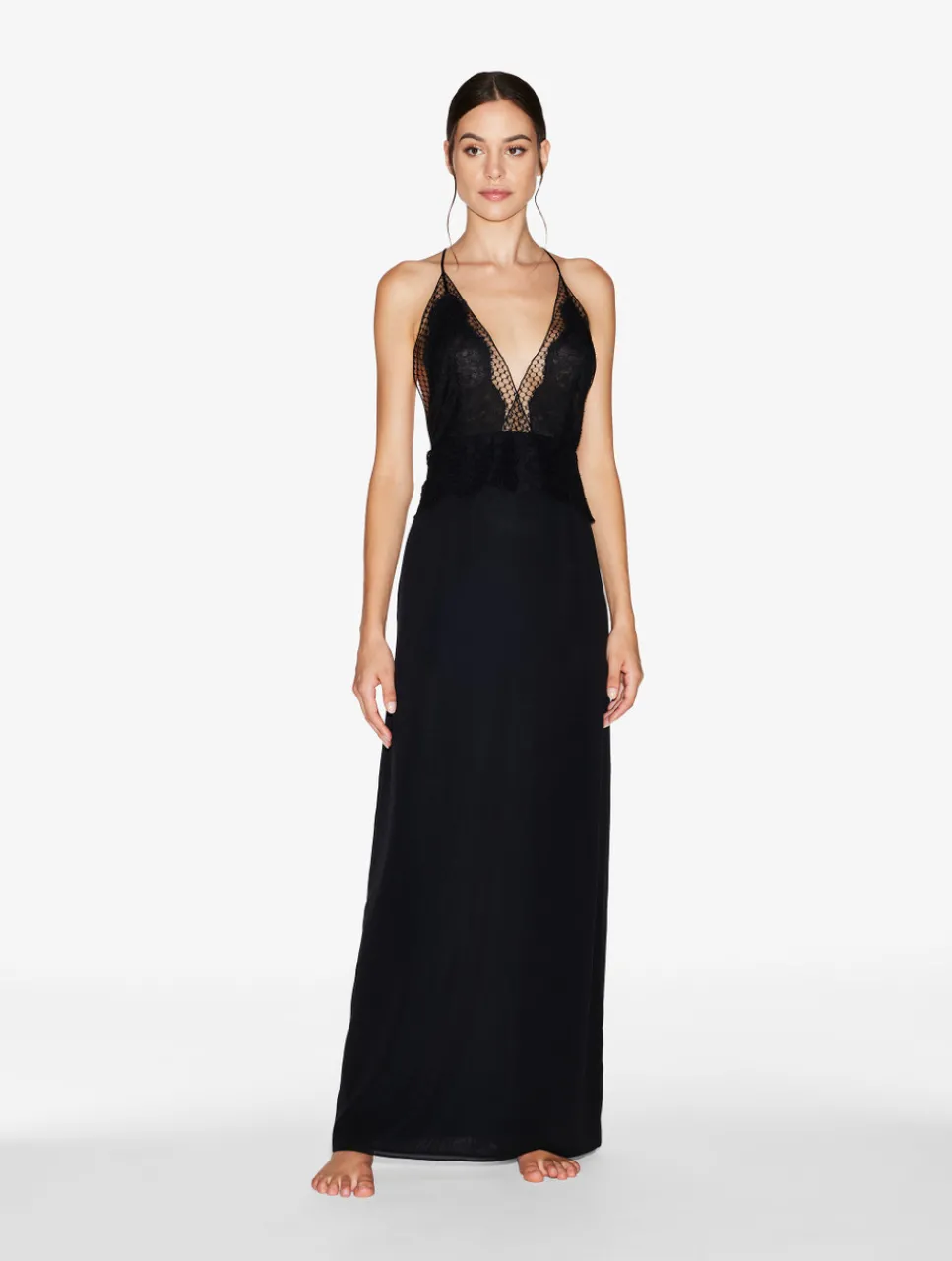 La Perla Long Silk Nightgown With Leavers Lace< Slips & Dresses|Silk Sleepwear