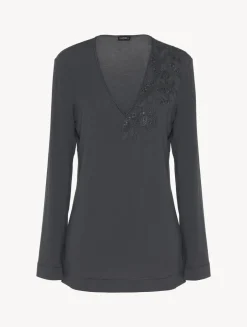 La Perla Long-sleeved Top In Charcoal Modal< Camisoles|Pajamas