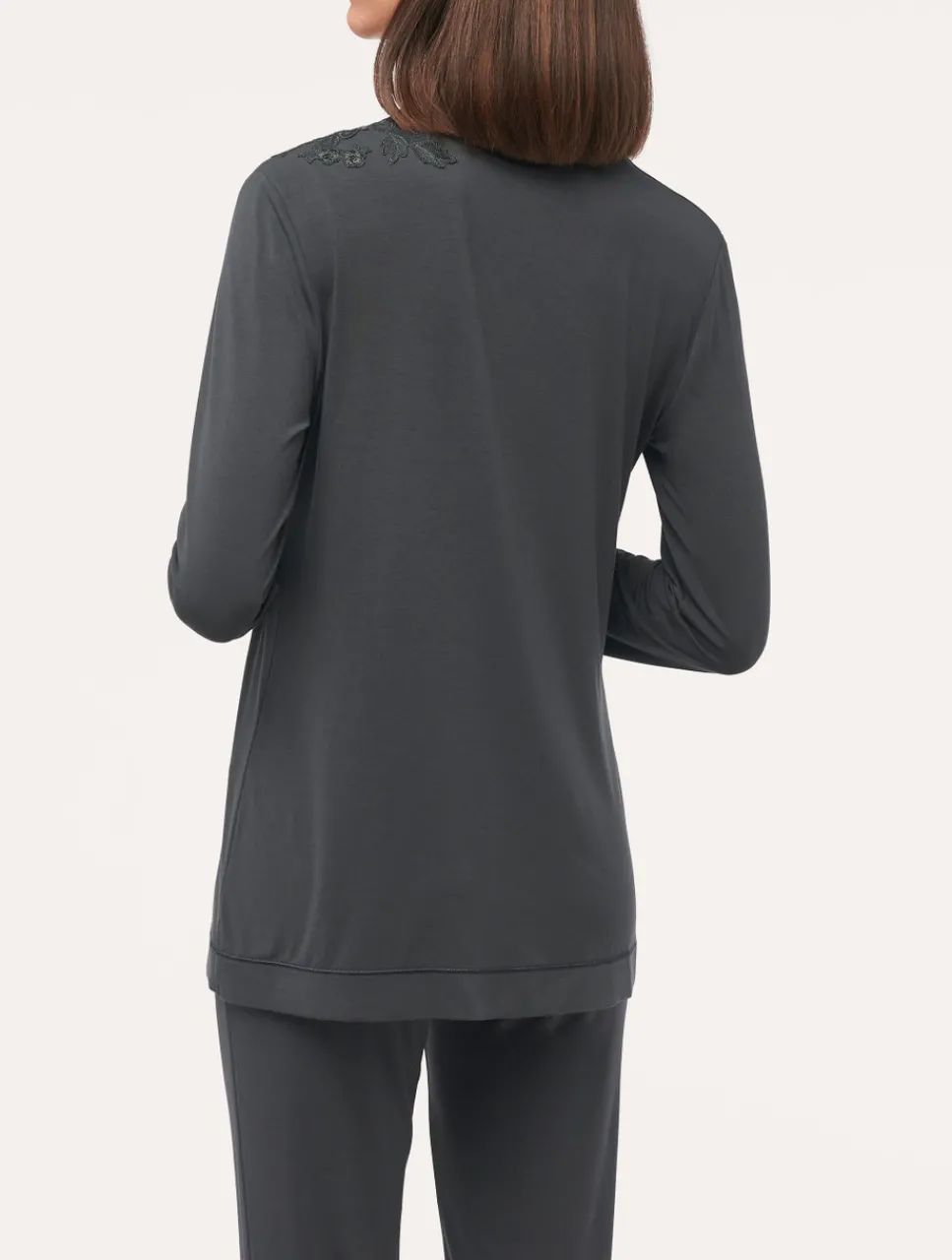 La Perla Long-sleeved Top In Charcoal Modal< Camisoles|Pajamas