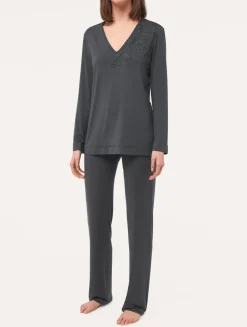 La Perla Long-sleeved Top In Charcoal Modal< Camisoles|Pajamas