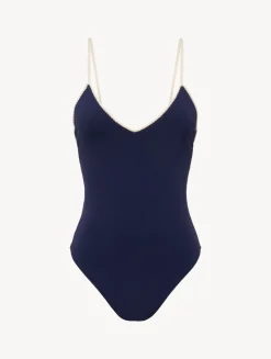 La Perla Monogram V-neck Swimsuit In Navy< One-Piece Bathing Suits