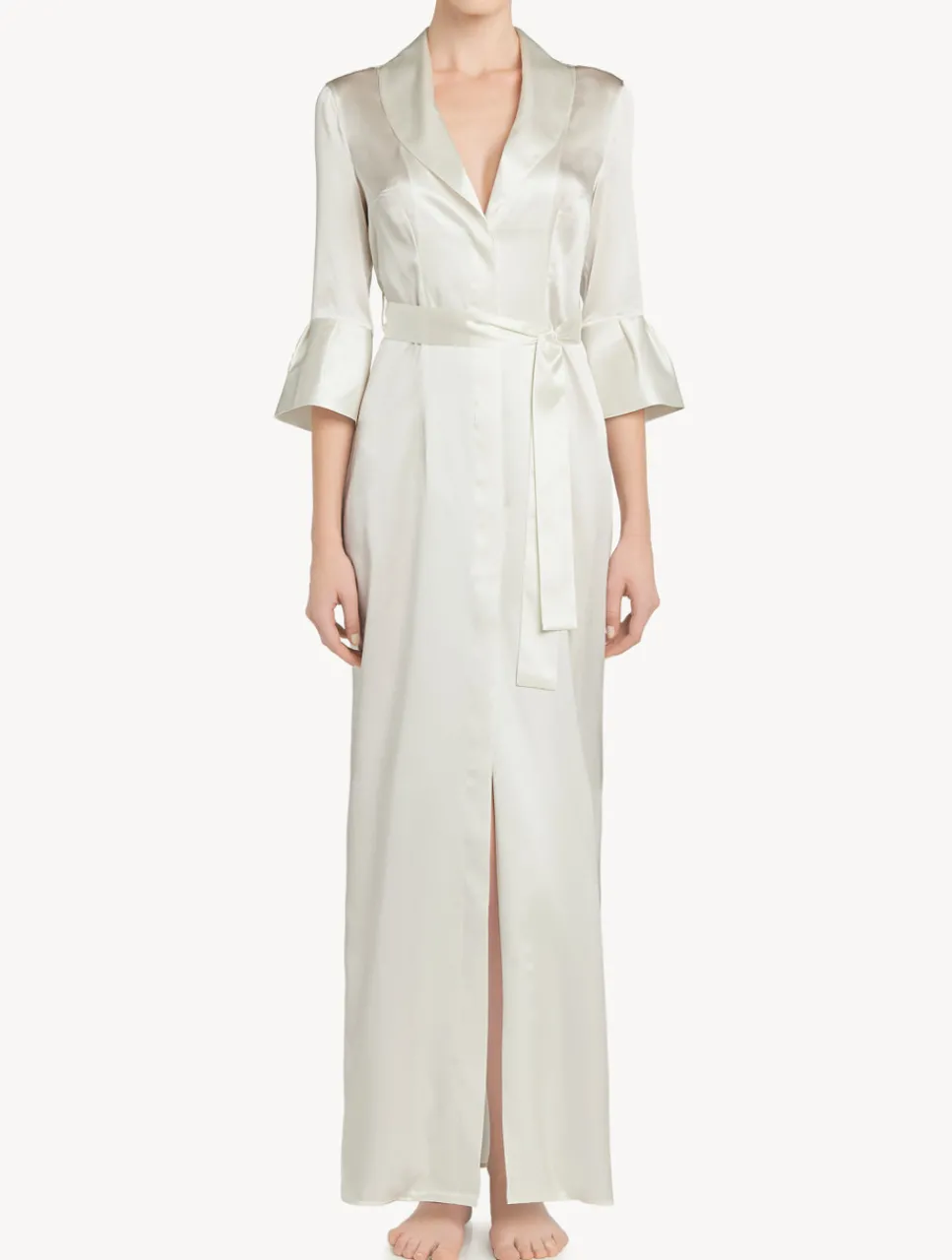 La Perla Off-white Long Silk Belted Robe< Robes|Silk Sleepwear