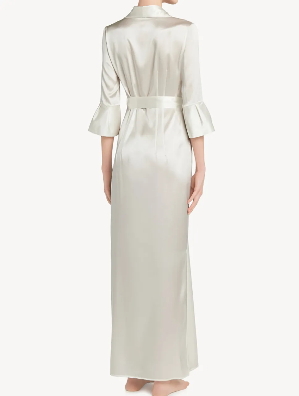 La Perla Off-white Long Silk Belted Robe< Robes|Silk Sleepwear