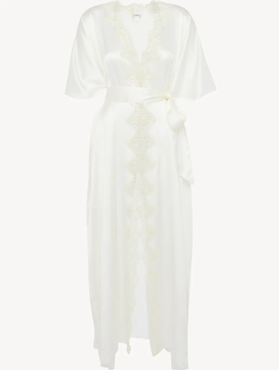 La Perla Off-white Long Silk Robe With Macramé< Robes|Silk Sleepwear