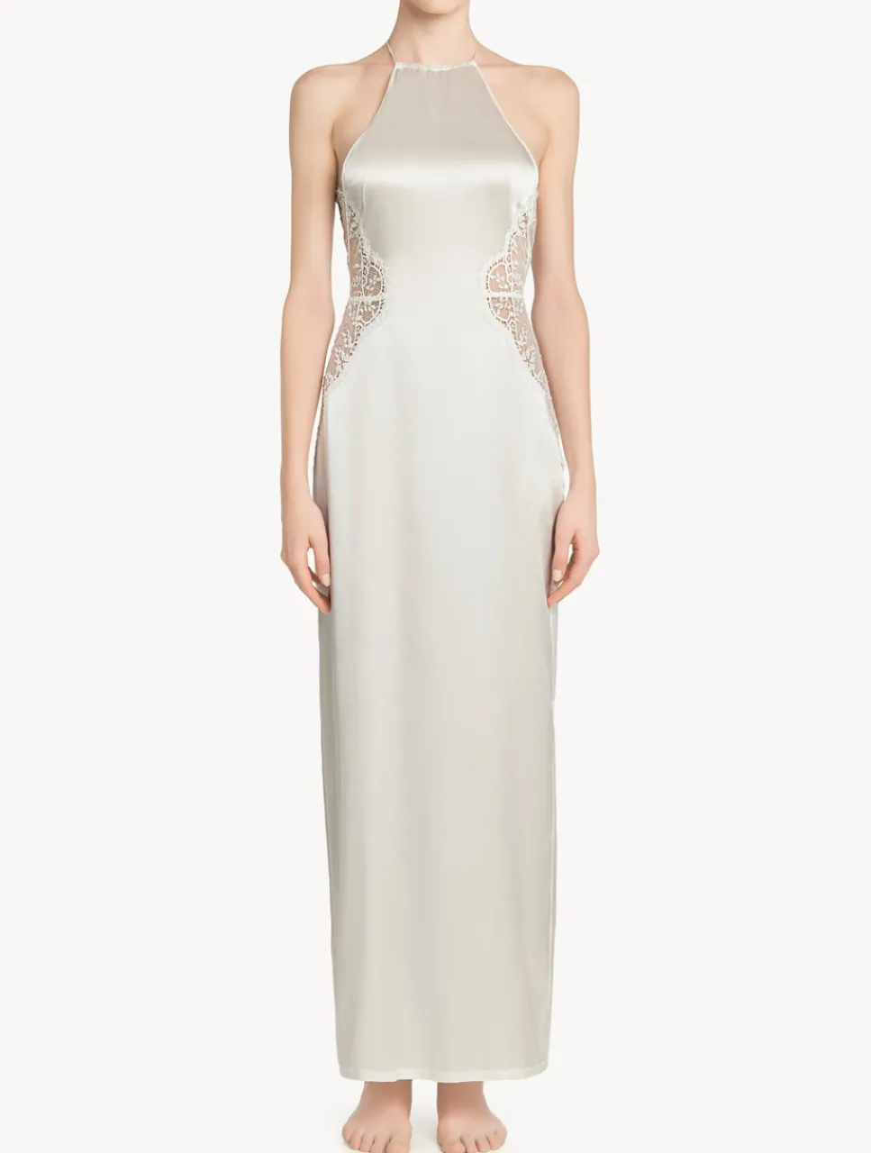 La Perla Off-white Silk Halterneck Nightdress With Leavers Lace Trim< Silk Sleepwear