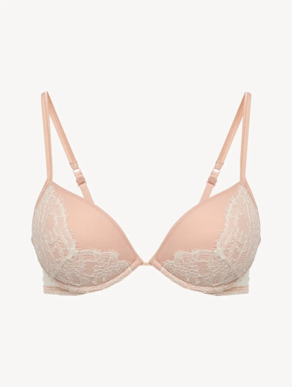 La Perla Push-Up Bra In Linen And Nude Rose With Leavers Lace< Padded|Push-Up