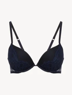 La Perla Push-Up Bra In Steel And Black With Leavers Lace< Padded|Push-Up