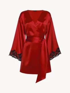 La Perla Silk Satin Short Robe With Frastaglio< Robes|Silk Sleepwear