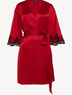 La Perla Silk Short Robe With Black Frastaglio< Robes|Silk Sleepwear